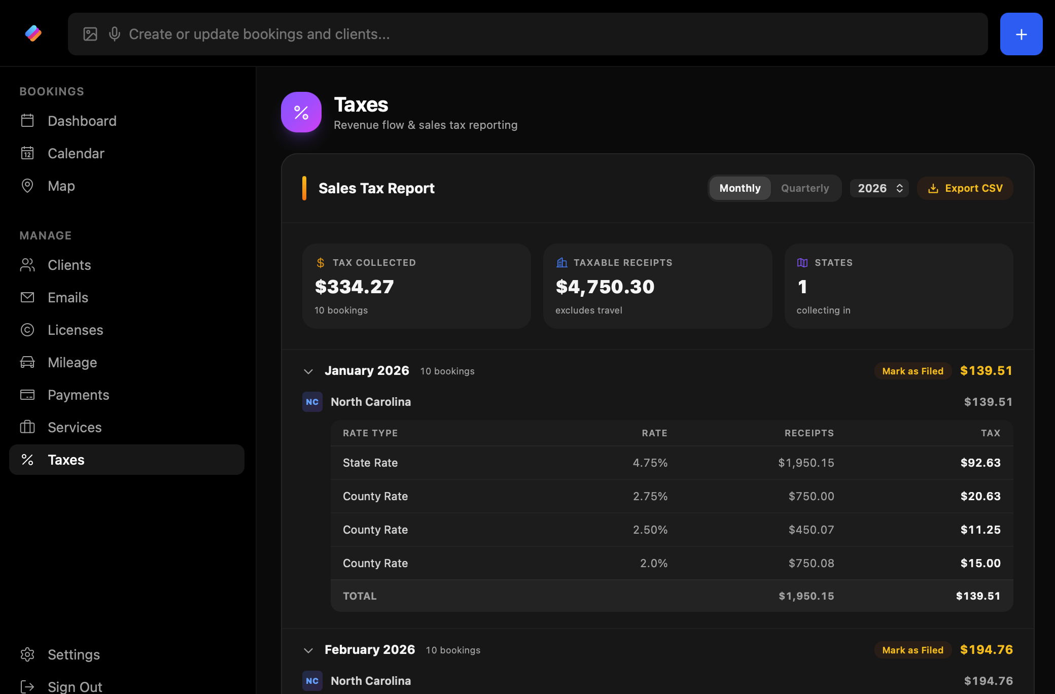 Sales tax reporting dashboard