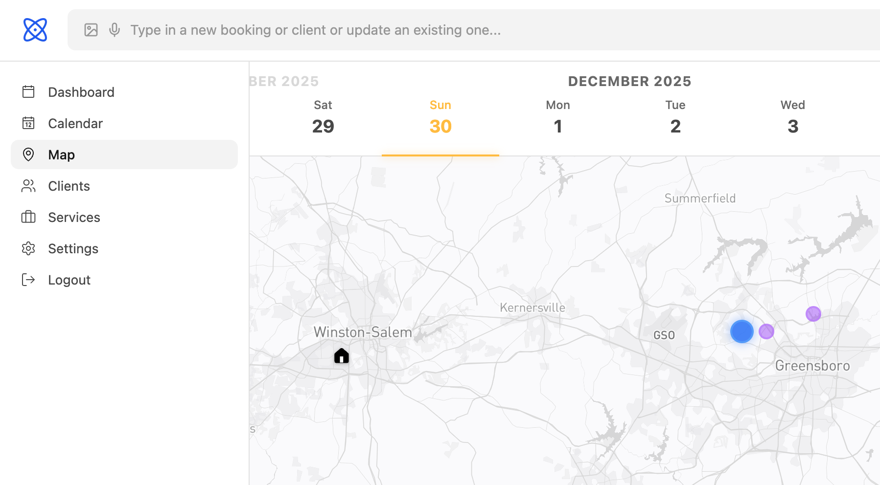 Map view with travel times