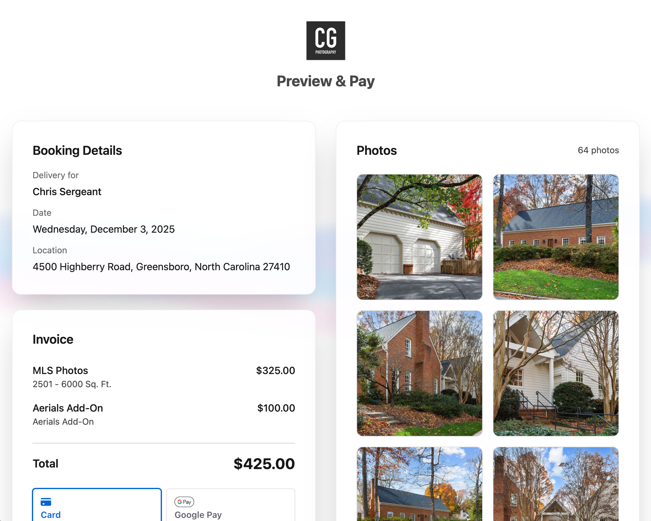 Invoice with photo previews
